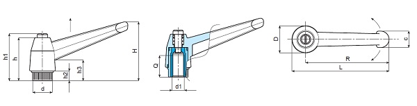 Indexed Clamping Lever - Female Thread - Dimensional Drawing