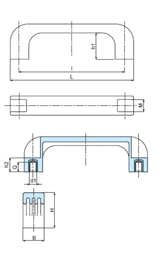 Bridge Handle - Female Thread - Dimensional Drawing