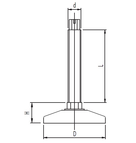 Non-Articulating Adjustable Foot - Hex Slotted End - Dimensional Drawing