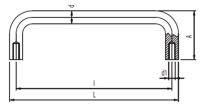 Metal Bridge Handle - 10mm - Dimensional Drawing