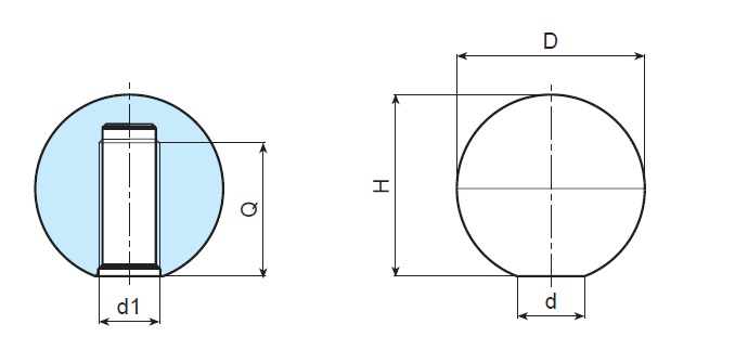 Matt Finish Ball Knob - Female Moulded Thread - Dimensional Drawing