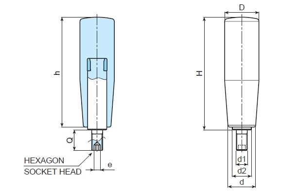 Revolving Handle - With Hexagon Socket Head Stud - Dimensional Drawing