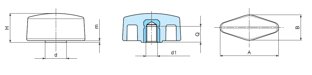 Wing Knob - Female Thread - Dimensional Drawing