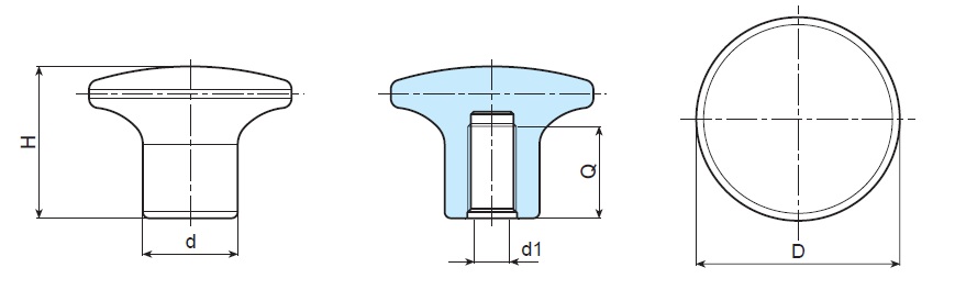 Mushroom Knob - Female Moulded Thread - Dimensional Drawing