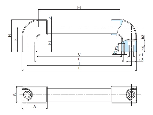 Tubular Bridge Handle - Plain Hole - Dimensional Drawing