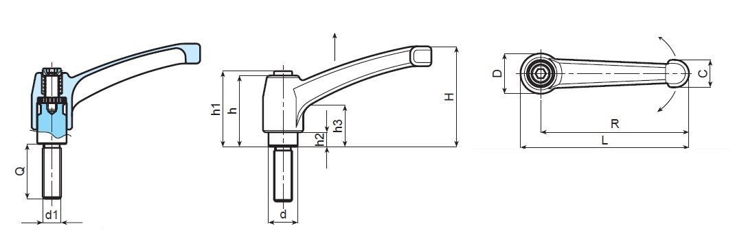 Die Cast Indexed Clamping Lever - Male Thread